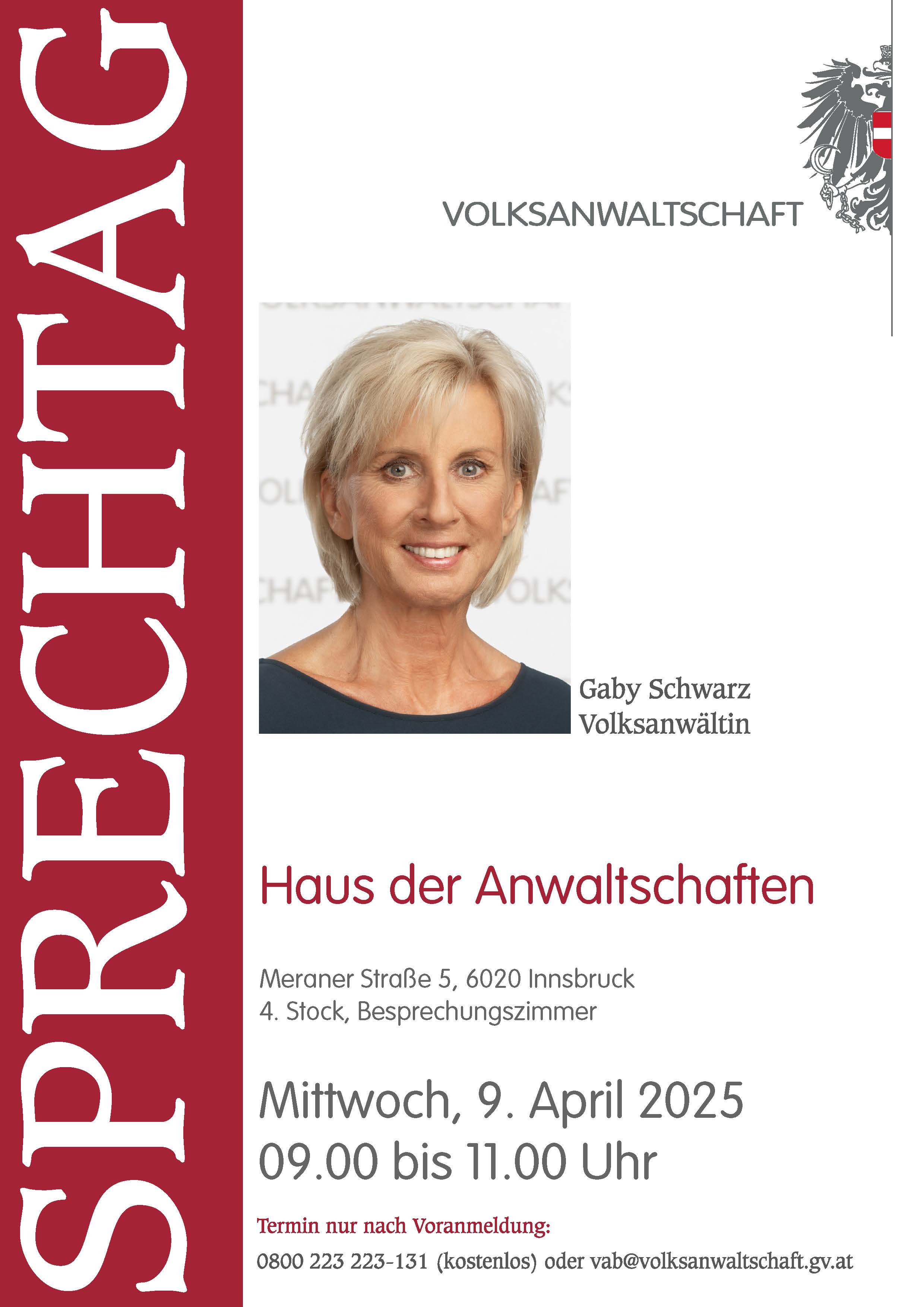 Sprechtag Volksanwältin Gaby Schwarz